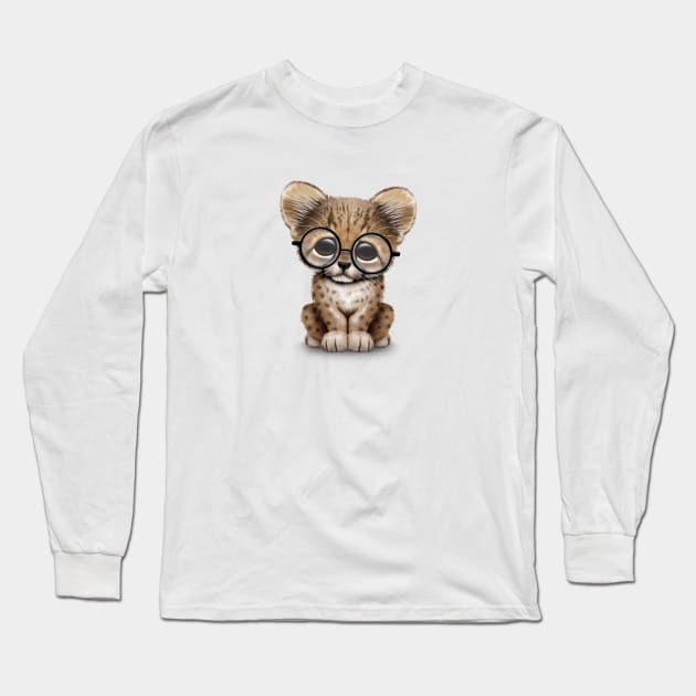 Cute Cheetah Cub Wearing Glasses Long Sleeve T-Shirt by jeffbartels